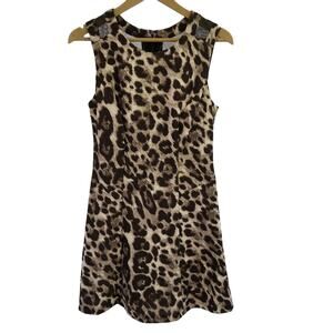 Connected apparel Leopard Print Mesh Back Fit Flare Dress Stretchy Nice Size 8
